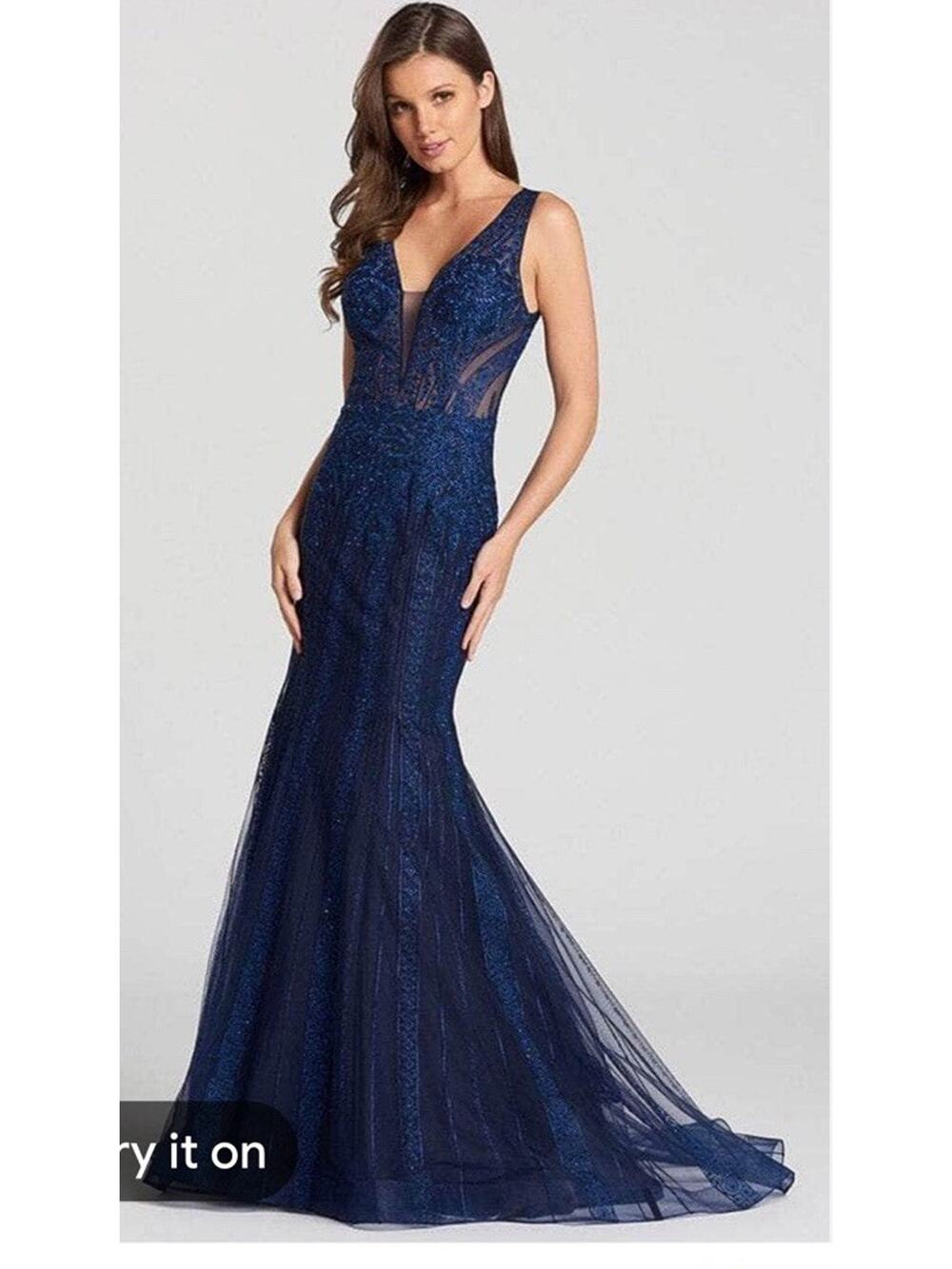 New! Ellie Wilde Embellished Sleeveless Prom Dress Sz 4 Navy MSRP $500